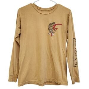 SLC Los Angeles Long Sleeve T-Shirt Crew Neck Japanese Tiger Print Tan Sz Small